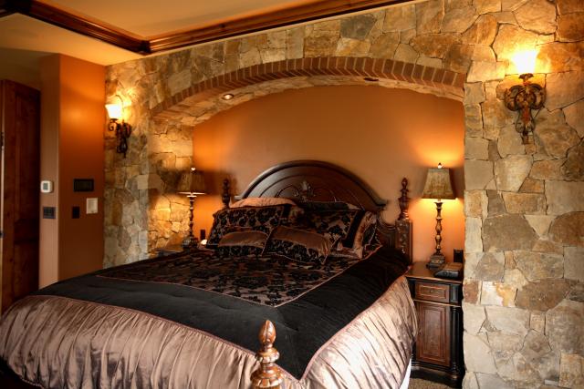 Beautiful rock work in the bedroom of a new home build